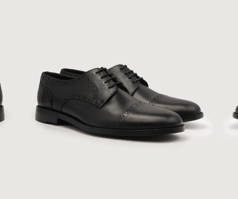 Dirk Brogues Derby Black Leather Shoes Handcrafted Men's Footwear — Lateral Profile Hero View