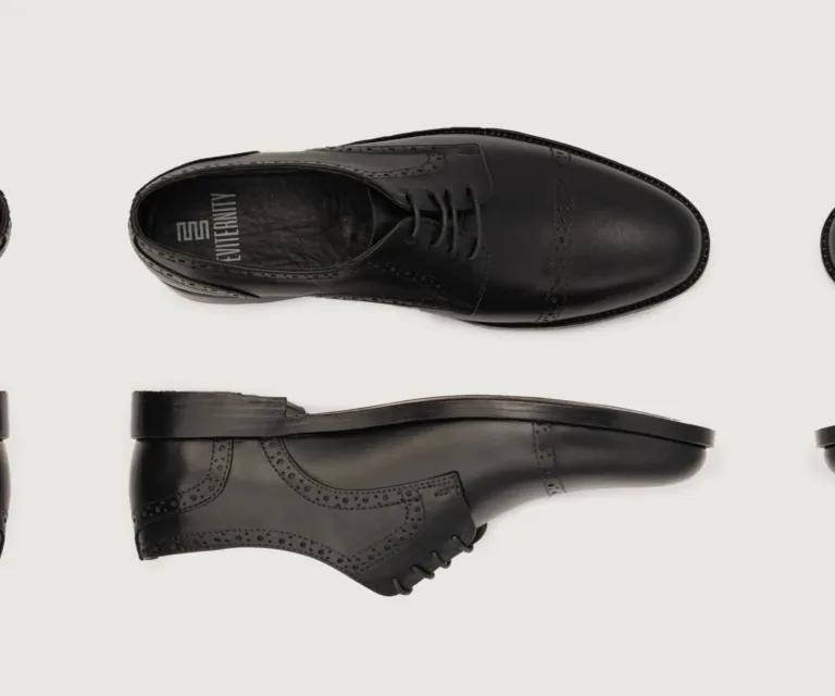 Dirk Brogues Derby Black Leather Shoes Handcrafted Men's Footwear — Toe Cap & Vamp Detail