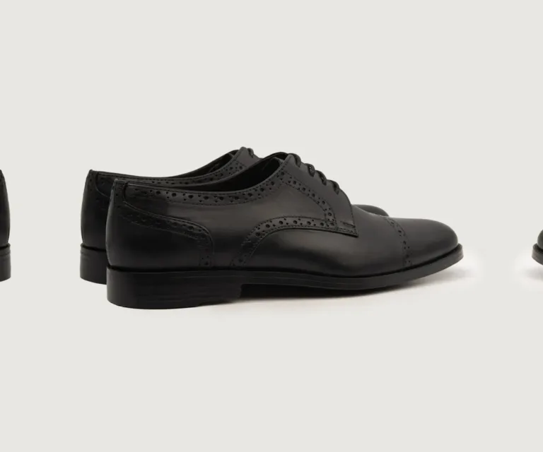 Dirk Brogues Derby Black Leather Shoes Handcrafted Men's Footwear — Heel Counter & Rear View