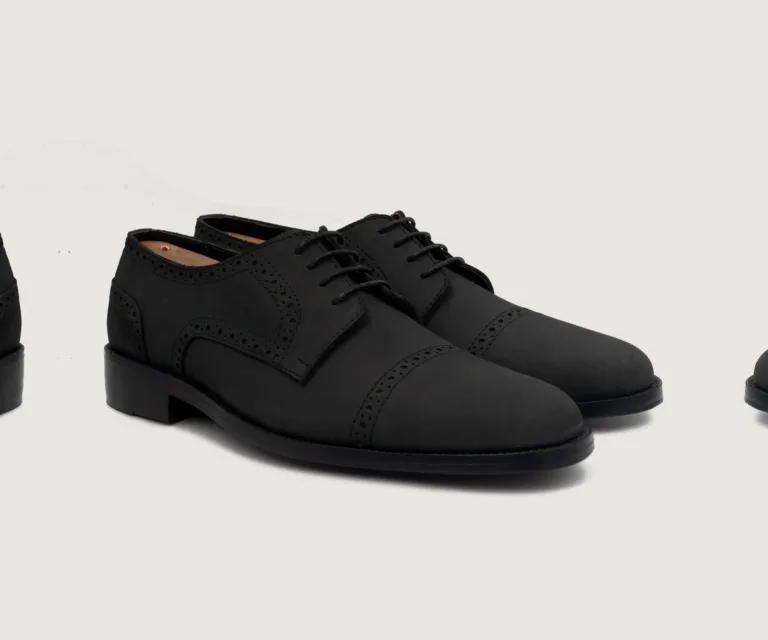 Dirk Brogues Derby Black Nubuck Leather Shoes Handcrafted Men's Footwear — Lateral Profile Hero View