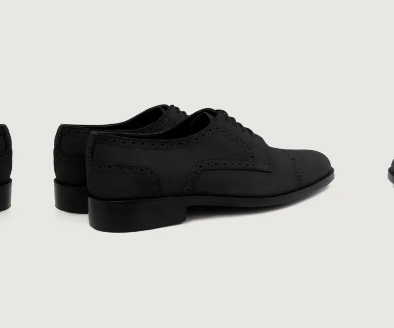 Dirk Brogues Derby Black Nubuck Leather Shoes Handcrafted Men's Footwear — Heel Counter & Rear View
