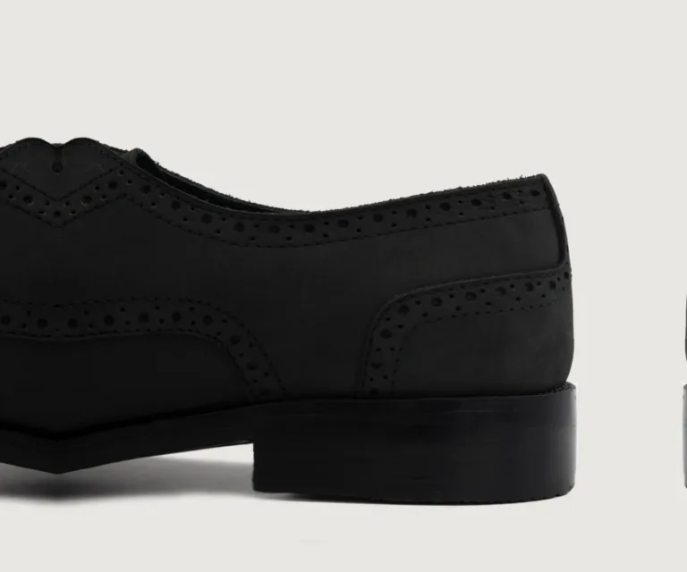 Dirk Brogues Derby Black Nubuck Leather Shoes Handcrafted Men's Footwear — Complete Pair Presentation