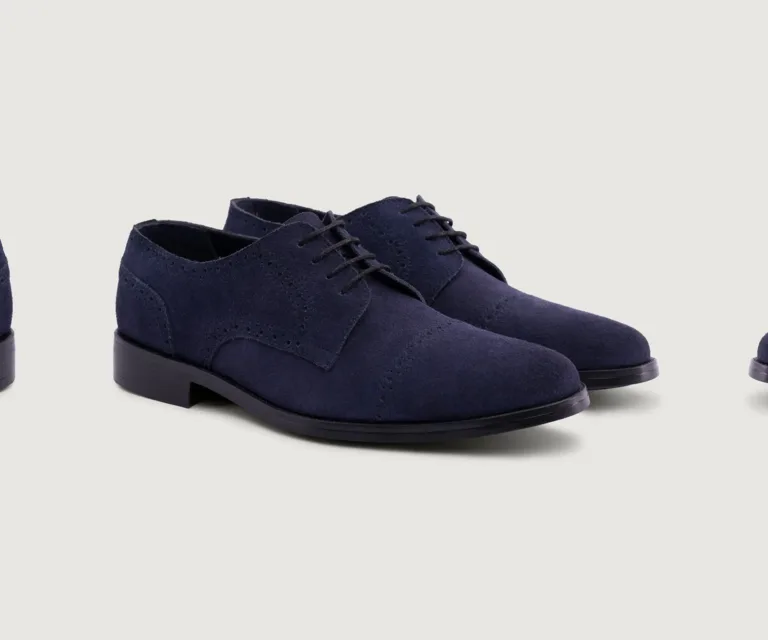 Dirk Brogues Derby Blue Suede Leather Shoes - StudGuard Handcrafted Men's Footwear — Lateral Profile Hero View