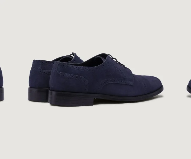 Dirk Brogues Derby Blue Suede Leather Shoes - StudGuard Handcrafted Men's Footwear — Toe Cap & Vamp Detail