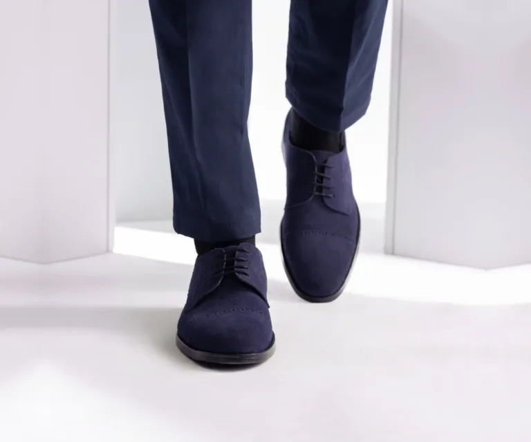 Dirk Brogues Derby Blue Suede Leather Shoes - StudGuard Handcrafted Men's Footwear — Complete Pair Presentation