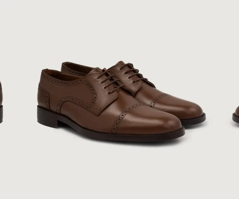Dirk Brogues Derby Brown Leather Shoes Handcrafted Men's Footwear — Lateral Profile Hero View