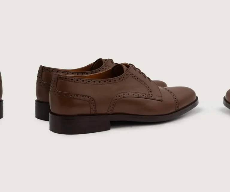 Dirk Brogues Derby Brown Leather Shoes Handcrafted Men's Footwear — Heel Counter & Rear View