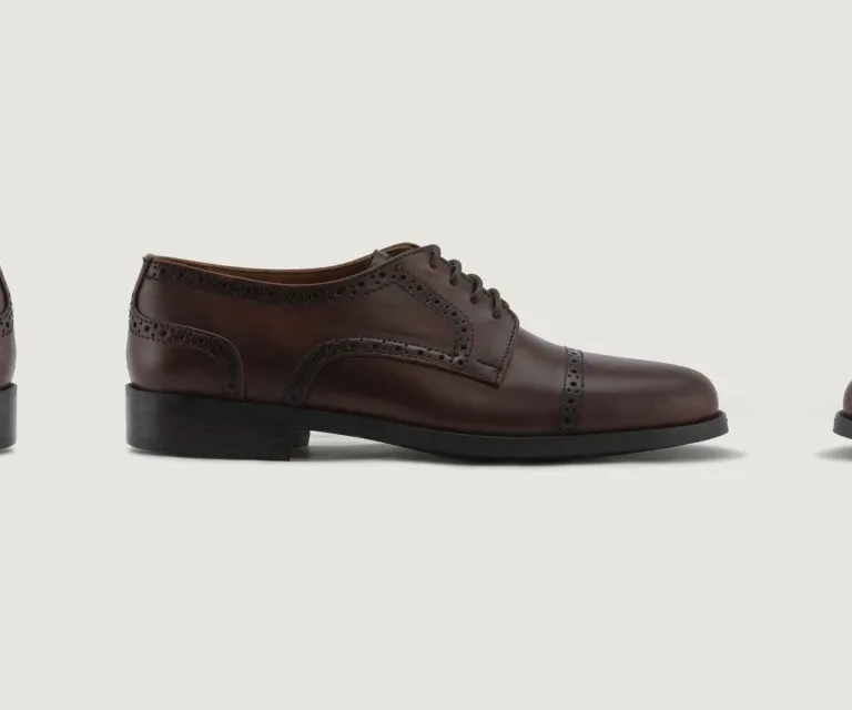 Dirk Brogues Derby Brown Leather Shoes - StudGuard Handcrafted Men's Footwear — Three-Quarter Perspective