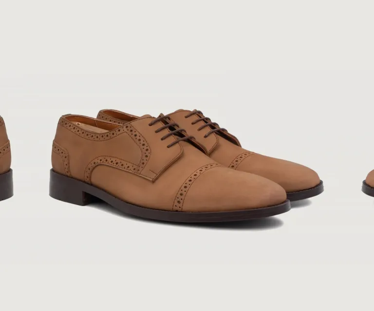 Dirk Brogues Derby Brown Nubuck Leather Shoes Handcrafted Men's Footwear — Lateral Profile Hero View