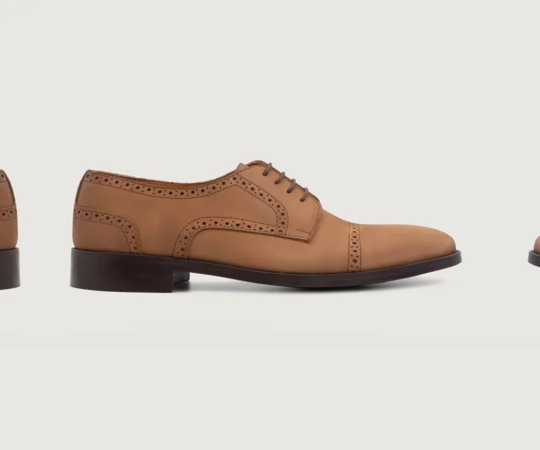 Dirk Brogues Derby Brown Nubuck Leather Shoes Handcrafted Men's Footwear — Three-Quarter Perspective