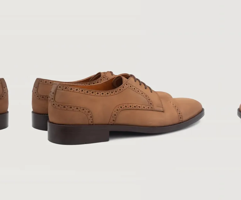 Dirk Brogues Derby Brown Nubuck Leather Shoes Handcrafted Men's Footwear — Heel Counter & Rear View