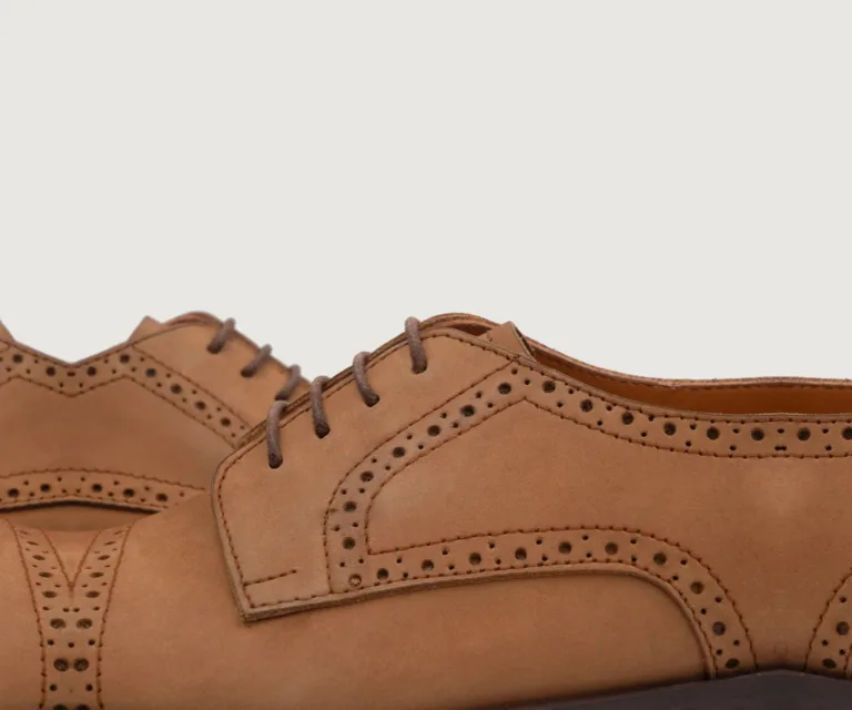 Dirk Brogues Derby Brown Nubuck Leather Shoes Handcrafted Men's Footwear — Outsole Tread & Seam Craftsmanship
