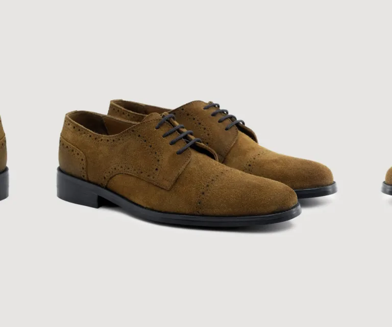 Dirk Brogues Derby Brown Suede Leather Shoes - StudGuard Handcrafted Men's Footwear — Lateral Profile Hero View