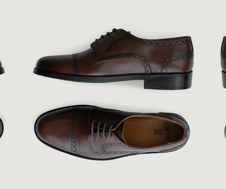 Dirk Brogues Derby Burnished Brown Leather Shoes Handcrafted Men's Footwear — Toe Cap & Vamp Detail