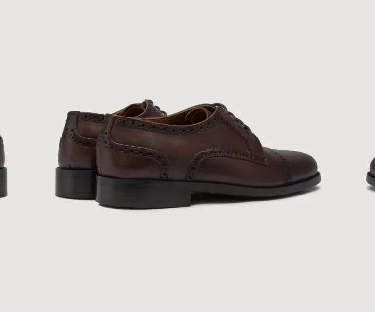 Dirk Brogues Derby Burnished Brown Leather Shoes Handcrafted Men's Footwear — Heel Counter & Rear View