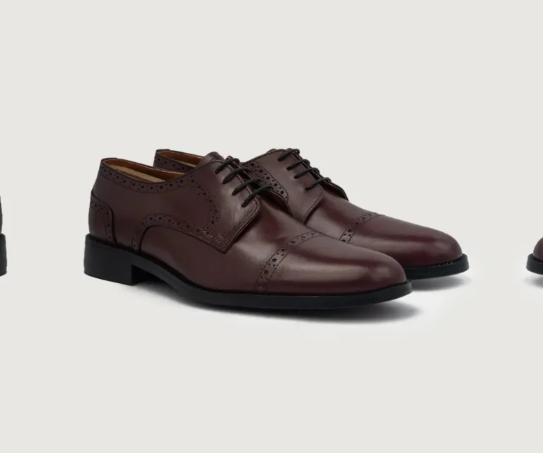Dirk Brogues Derby Maroon Leather Shoes Handcrafted Men's Footwear — Lateral Profile Hero View