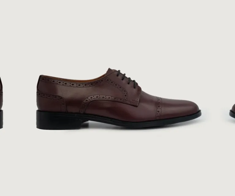 Dirk Brogues Derby Maroon Leather Shoes Handcrafted Men's Footwear — Three-Quarter Perspective