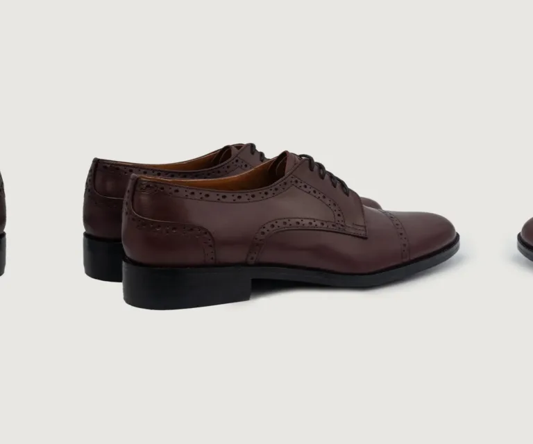 Dirk Brogues Derby Maroon Leather Shoes Handcrafted Men's Footwear — Heel Counter & Rear View