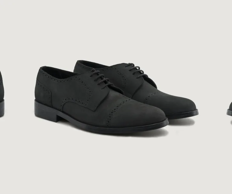 Dirk Brogues Derby Matte Black Nubuck Leather Shoes - StudGuard Handcrafted Men's Footwear — Lateral Profile Hero View