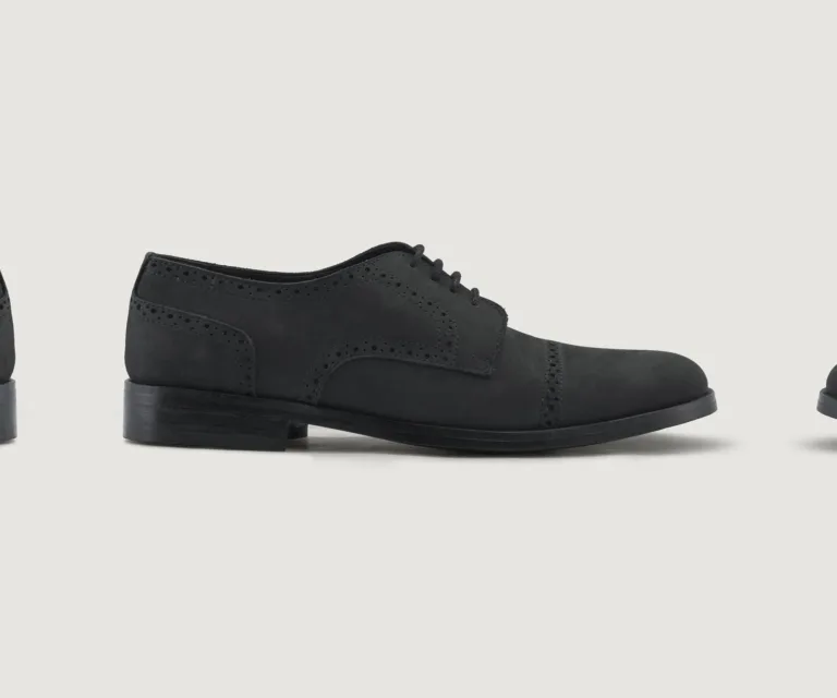 Dirk Brogues Derby Matte Black Nubuck Leather Shoes - StudGuard Handcrafted Men's Footwear — Three-Quarter Perspective