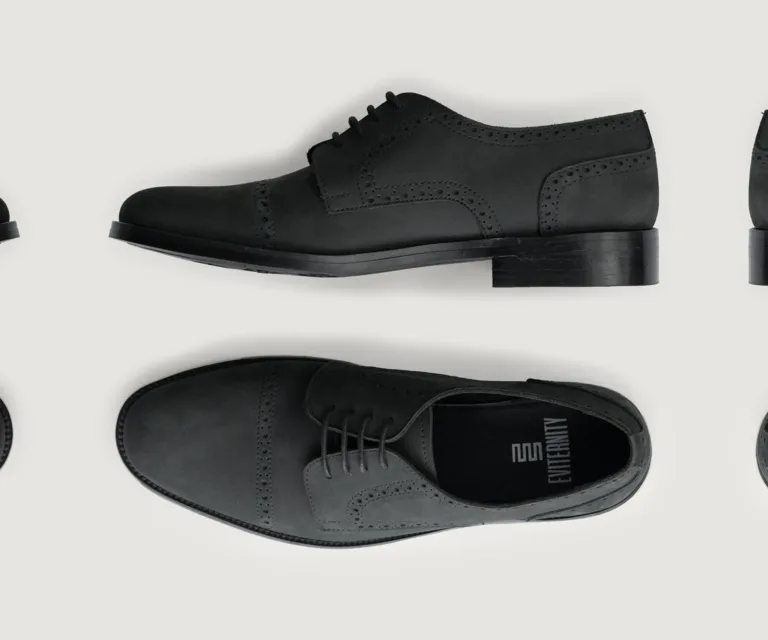 Dirk Brogues Derby Matte Black Nubuck Leather Shoes - StudGuard Handcrafted Men's Footwear — Toe Cap & Vamp Detail