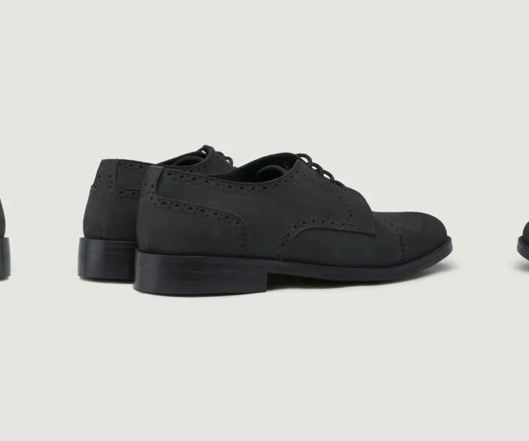Dirk Brogues Derby Matte Black Nubuck Leather Shoes - StudGuard Handcrafted Men's Footwear — Heel Counter & Rear View
