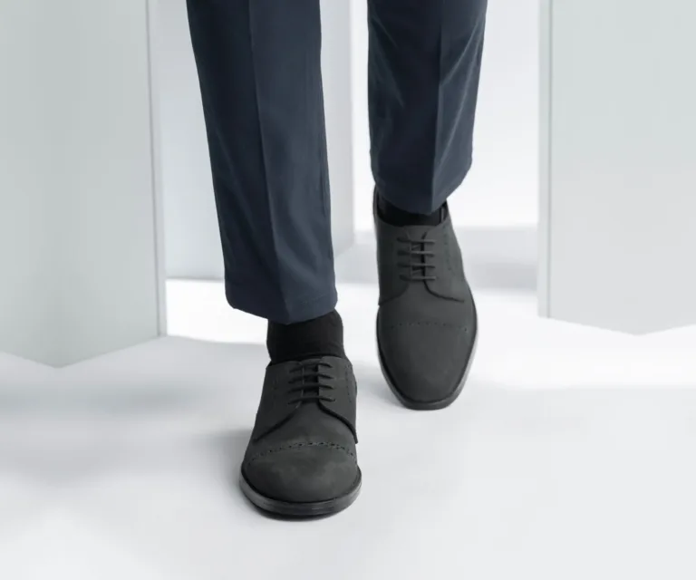 Dirk Brogues Derby Matte Black Nubuck Leather Shoes - StudGuard Handcrafted Men's Footwear — Complete Pair Presentation