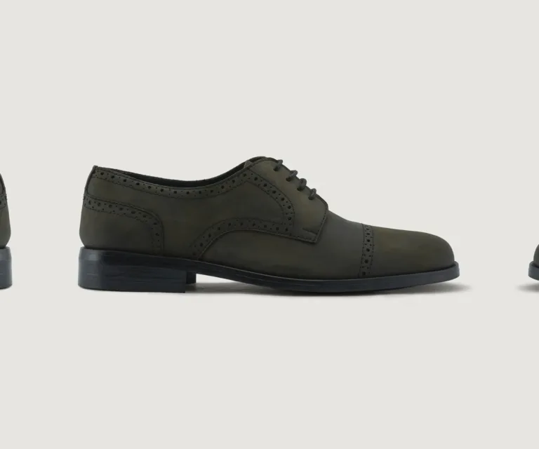 Dirk Brogues Derby Olive Oil Pullup Leather Shoes - StudGuard Handcrafted Men's Footwear — Three-Quarter Perspective