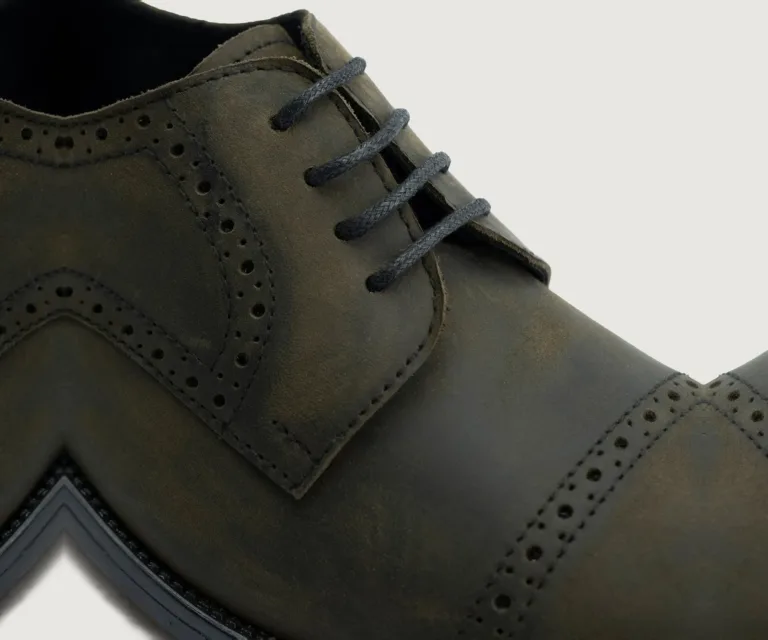 Dirk Brogues Derby Olive Oil Pullup Leather Shoes - StudGuard Handcrafted Men's Footwear — Outsole Tread & Seam Craftsmanship