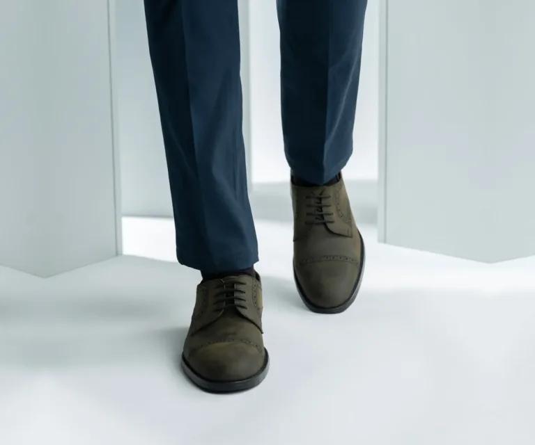 Dirk Brogues Derby Olive Oil Pullup Leather Shoes - StudGuard Handcrafted Men's Footwear — Complete Pair Presentation
