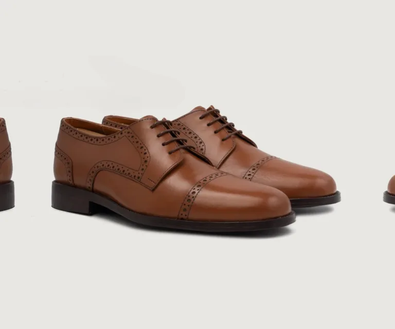 Dirk Brogues Derby Tan Leather Shoes Handcrafted Men's Footwear — Lateral Profile Hero View