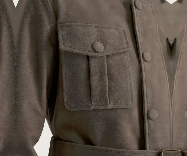 Dolf Grey Suede Jacket — Full-Length Model Editorial Presentation