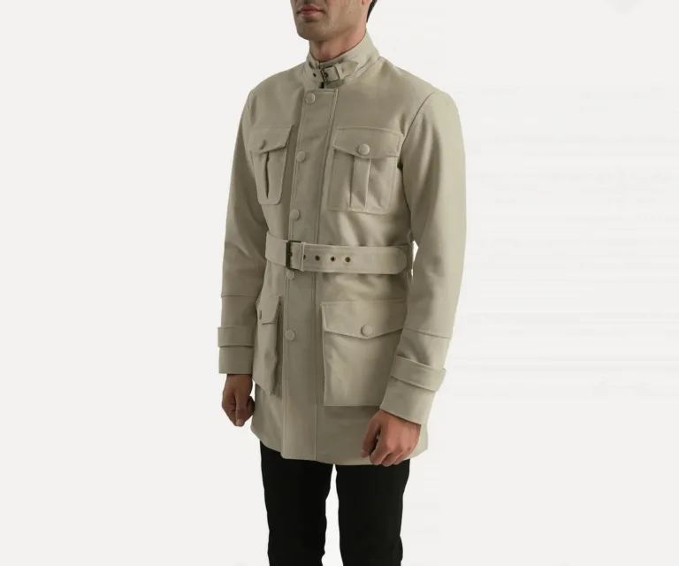 Dolf Off-White Suede Jacket — Quarter Angle Profile & Contoured Sleeve Detail
