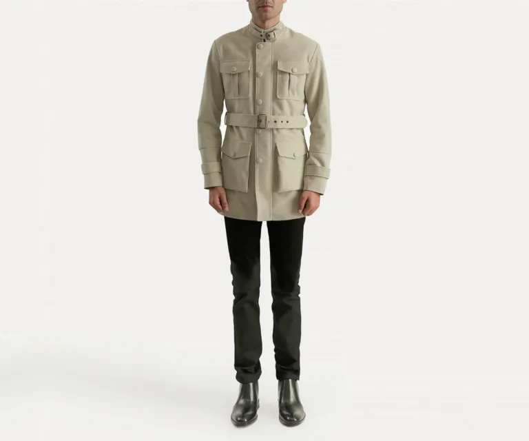 Dolf Off-White Suede Jacket — Front Placket & Refined Collar Detail