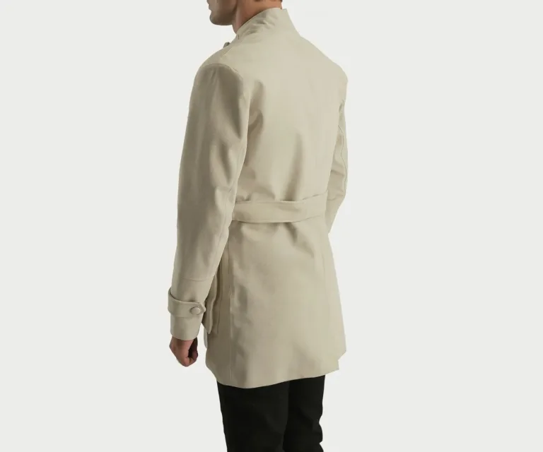 Dolf Off-White Suede Jacket — Macro Detail Soft Suede Nap, Stitching & Buttons