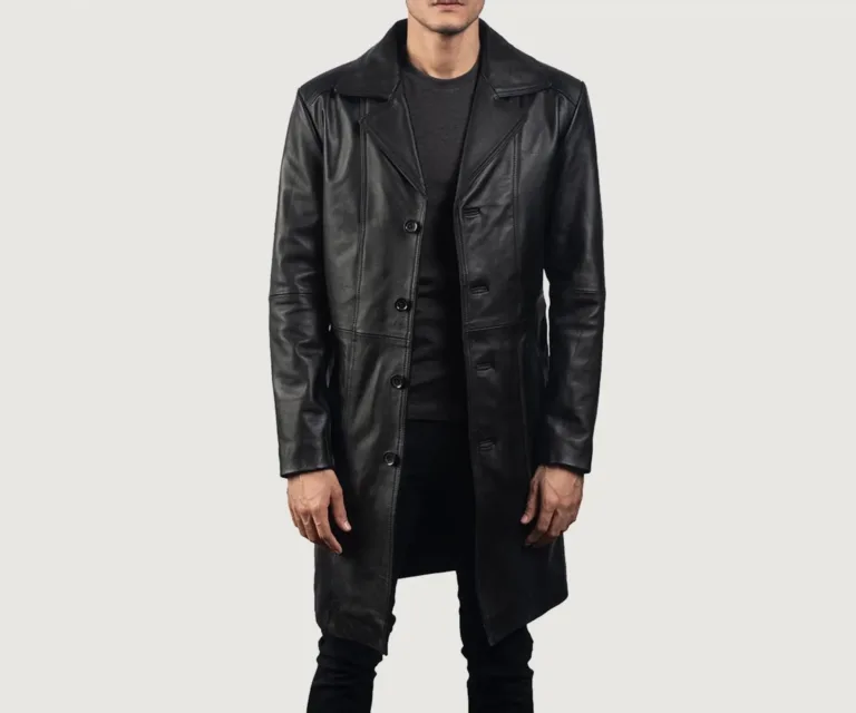 Don Long Black Leather Coat — Front Hero View