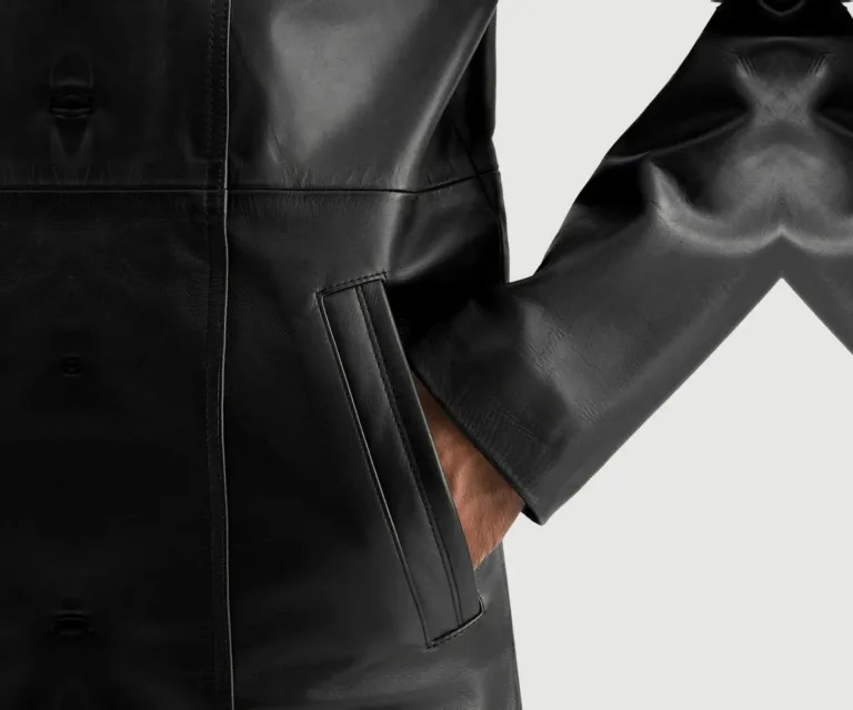 Don Long Black Leather Coat — Rear Profile View