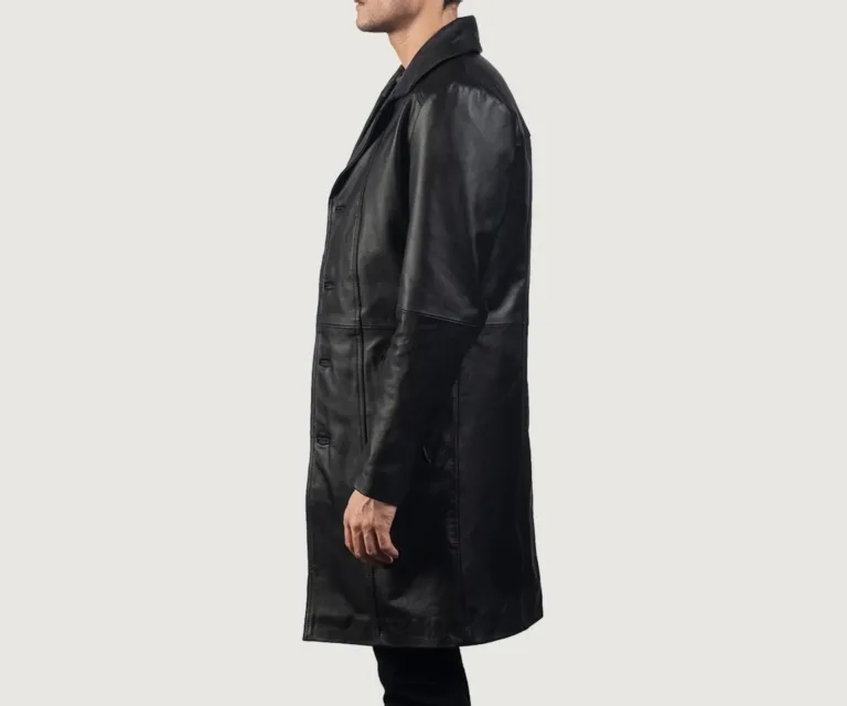 Don Long Black Leather Coat — Hardware & Texture Macro