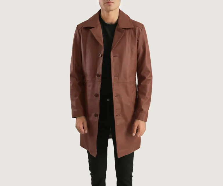 Don Long Brown Leather Coat — Front Hero View