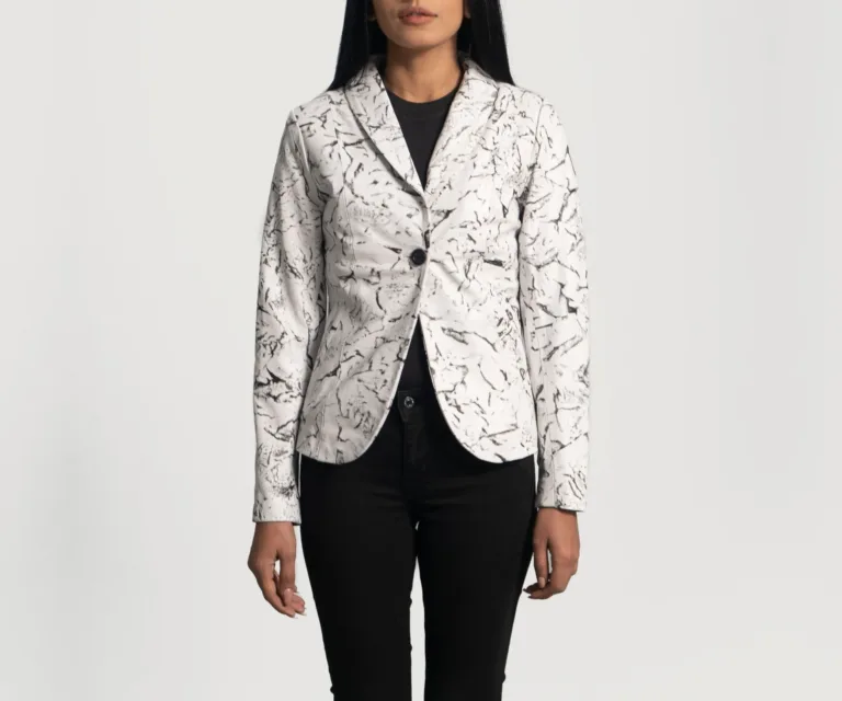 Donna Blake White Leather Blazer Luxury Women's Outerwear — Front Silhouette Hero Presentation