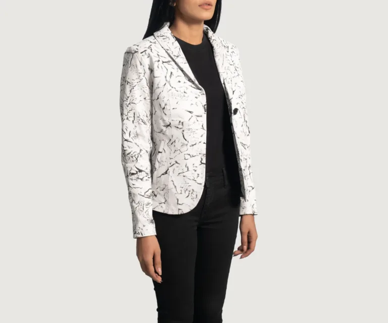 Donna Blake White Leather Blazer Luxury Women's Outerwear — Three-Quarter Editorial Perspective