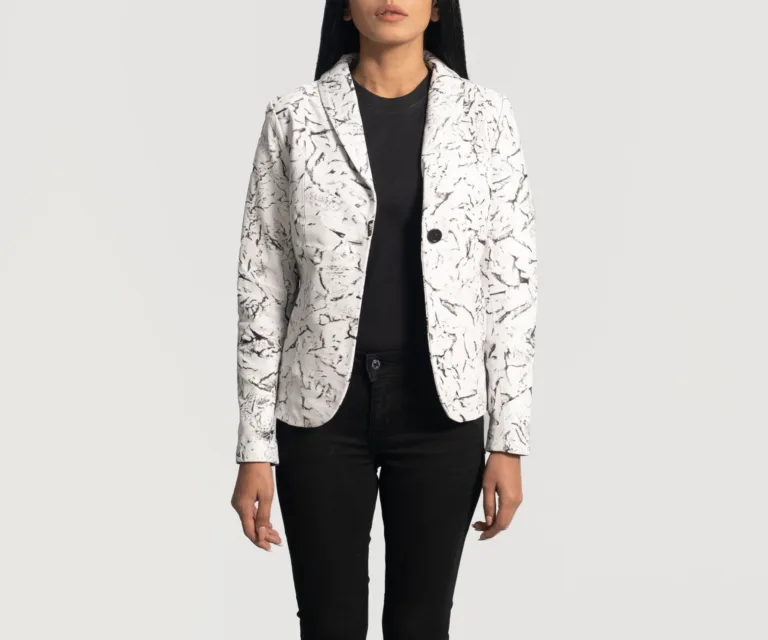 Donna Blake White Leather Blazer Luxury Women's Outerwear — Collar & Closure Architecture