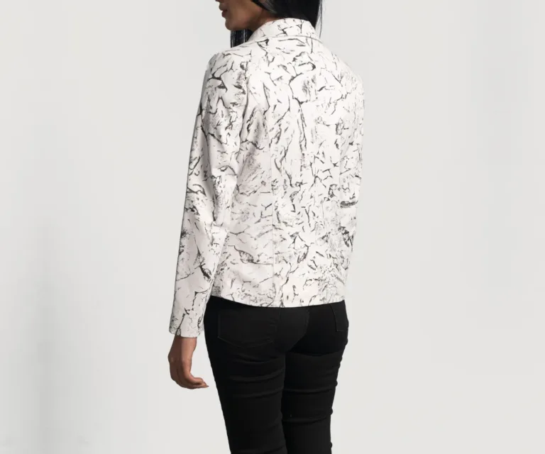 Donna Blake White Leather Blazer Luxury Women's Outerwear — Macro Hardware & Leather Grain