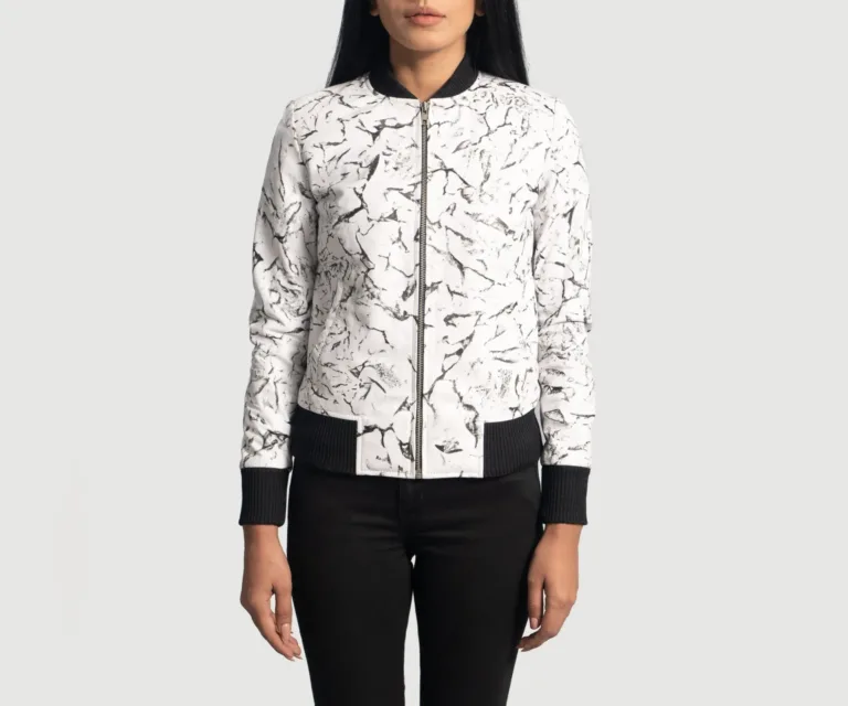 Donna Blake White Leather Bomber Jacket Luxury Women's Outerwear — Front Silhouette Hero Presentation