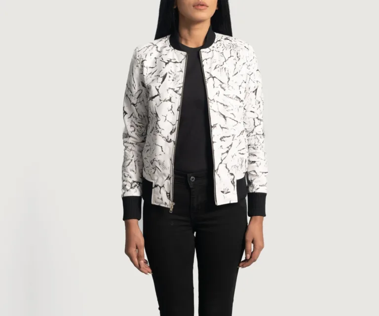 Donna Blake White Leather Bomber Jacket Luxury Women's Outerwear — Collar & Ribbed Trim Architecture