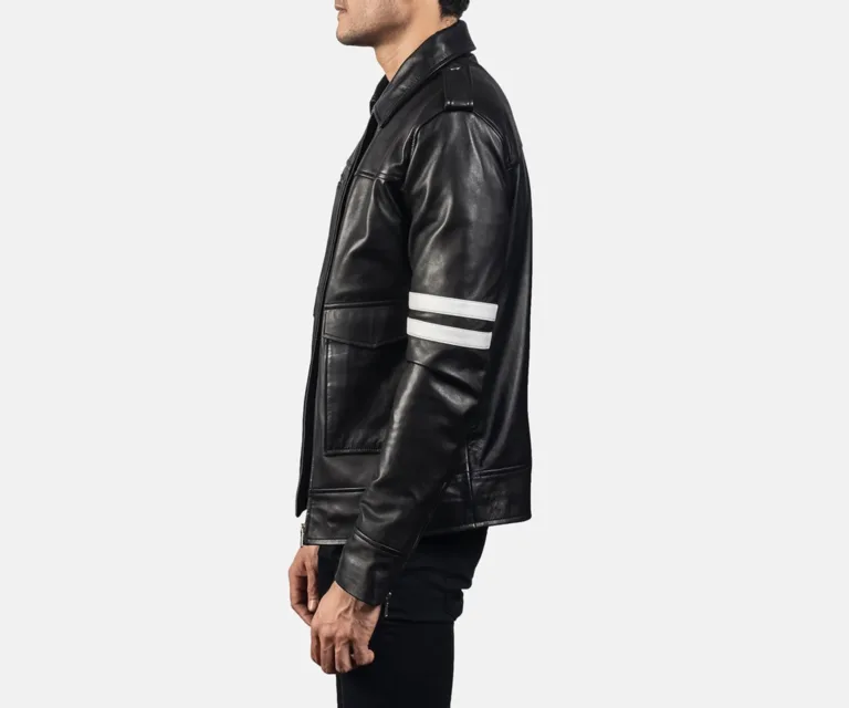 Dragonhide Black Leather Jacket — Macro Detail Texture, Stitching & Hardware