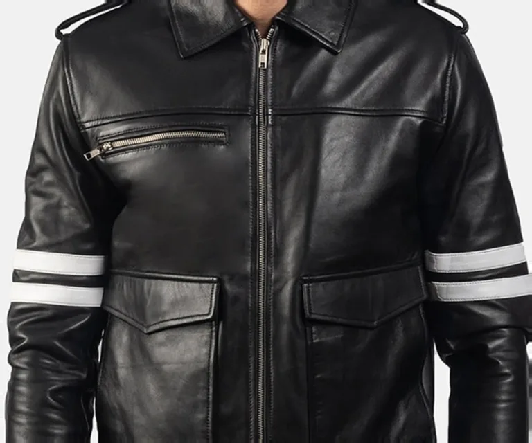 Dragonhide Black Leather Jacket — Full-Length Model Editorial Presentation