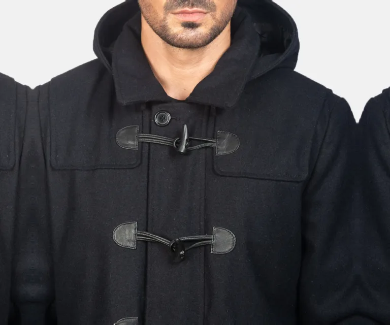 Drake Black Wool Hooded Duffle Coat — Full Editorial Model Perspective