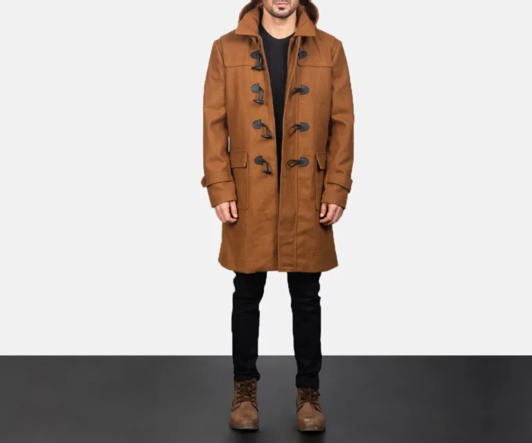 Drake Khaki Wool Hooded Duffle Coat — Front Hero View