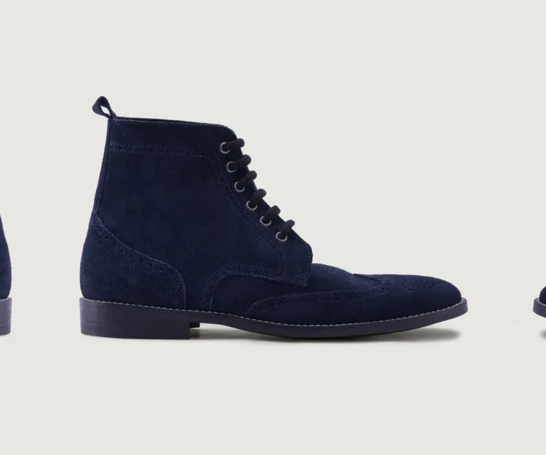 Duster Brogues Blue Suede Leather Boots - StudGuard Handcrafted Men's Footwear — Three-Quarter Perspective